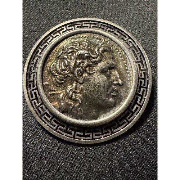 Greek Key Brooch, Vintage 925 Tested W/ 18k Acid, Heavy - Picture 6 of 6